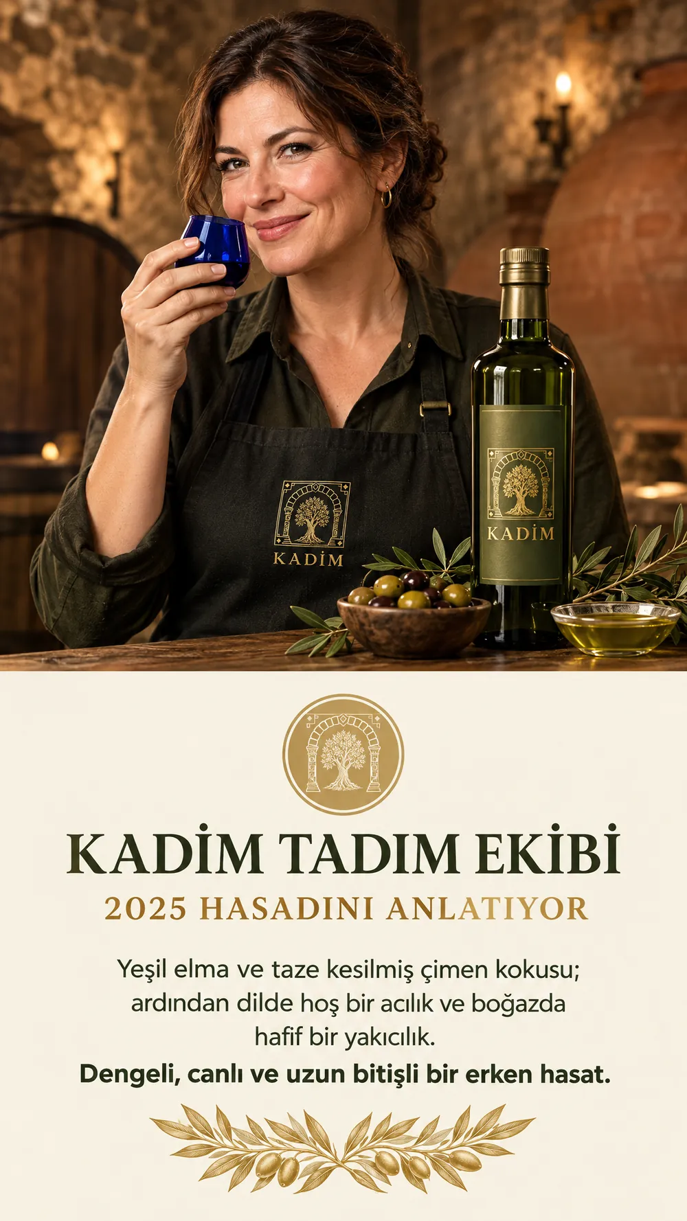 Kadim tadım ekibi 2025 hasadını anlatıyor: yeşil elma ve taze çimen kokusu, dilde hoş acılık.
